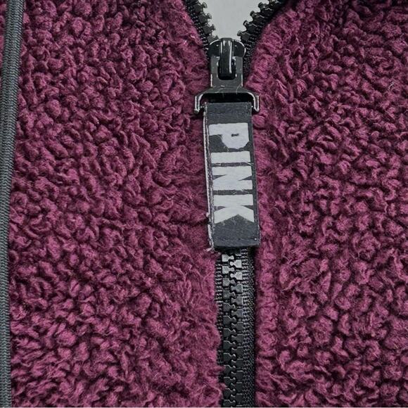 Victorias Secret Pink Teddy Fleece Jacket Womens Size XS Burgundy Quarter Zip - Picture 5 of 16